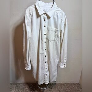 Madewell Button Up Corduroy Mini Shirtdress Women's Size Large Ivory Long Sleeve